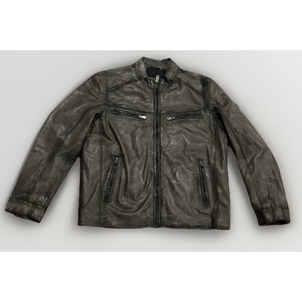 Patrick James Leather Cafe Racer Motorcycle Jacket M Lambskin Soft Supple Grey